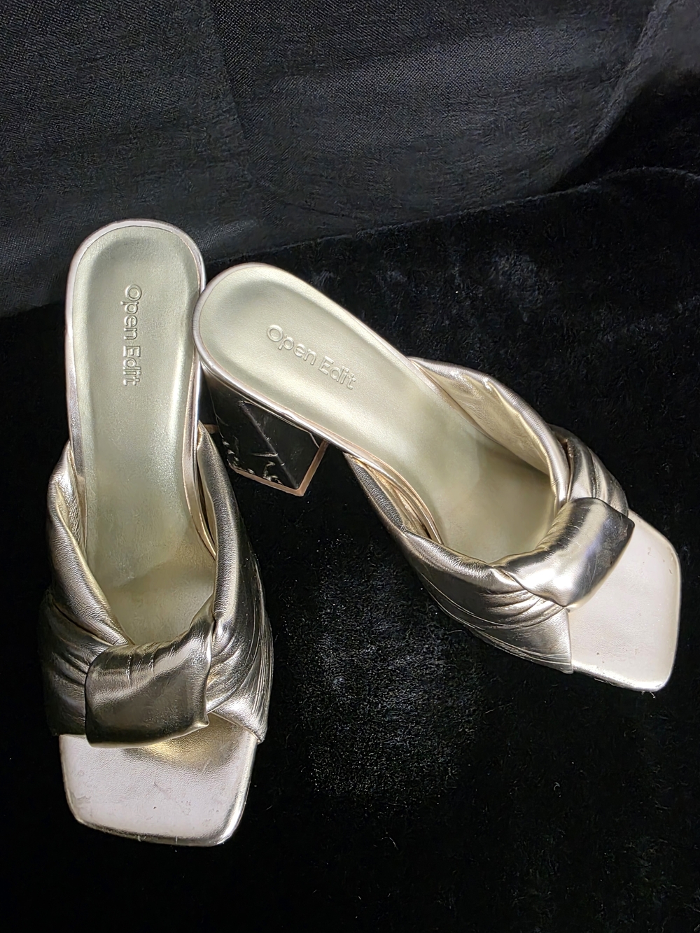 Metallic Gold Knot-Front Mule Heels